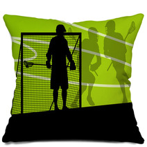 Lacrosse Players Active Sports Silhouettes Background Illustrati Pillows 59353430