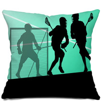 Lacrosse Players Active Sports Silhouettes Background Illustrati Pillows 59353456