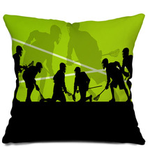 Lacrosse Players Active Sports Silhouettes Background Illustrati Pillows 59353468