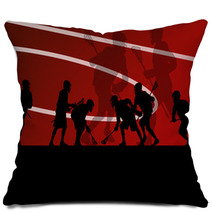 Lacrosse Players Active Sports Silhouettes Background Illustrati Pillows 59353473