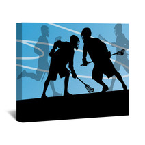 Lacrosse Players Active Sports Silhouettes Background Illustrati Wall Art 59353414