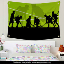 Lacrosse Players Active Sports Silhouettes Background Illustrati Wall Art 59353468