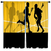 Lacrosse Players Active Sports Silhouettes Background Illustrati Window Curtains 59353394