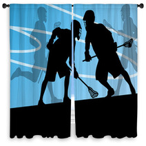 Lacrosse Players Active Sports Silhouettes Background Illustrati Window Curtains 59353414