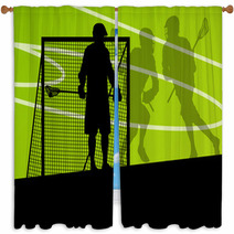 Lacrosse Players Active Sports Silhouettes Background Illustrati Window Curtains 59353430