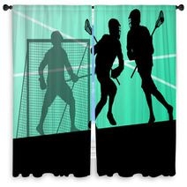 Lacrosse Players Active Sports Silhouettes Background Illustrati Window Curtains 59353456