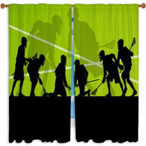 Lacrosse Players Active Sports Silhouettes Background Illustrati Window Curtains 59353468