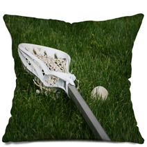 Lacrosse Stick And Ball In Grass Pillows 3507855