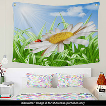 Ladybird On Daisy Flower Vector Wall Art 52534164