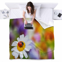 Ladybug On Daisy Flower Blankets 67152044