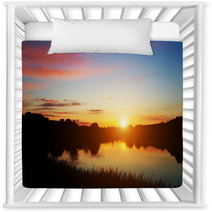 Lake In Forest At Sunset. Romantic Sky With Red Clouds Nursery Decor 67192878