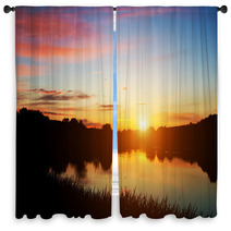 Lake In Forest At Sunset. Romantic Sky With Red Clouds Window Curtains 67192878