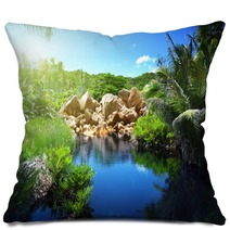 Lake In Jungle Of Seychelles, La Digue Island Pillows 62369284