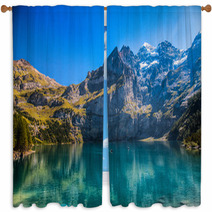 Lake Oeschinen, Kandersteg, Switzerland Window Curtains 44774397