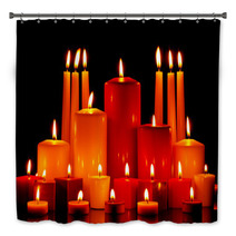 Large Group Of Mixed Candles Burning Bath Decor 46784899