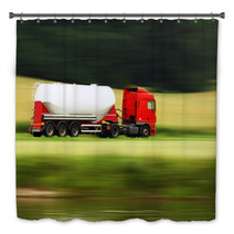 Large White Cistern Truck Speeding On Highway Bath Decor 48676961