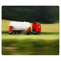 Large White Cistern Truck Speeding On Highway Rugs 48676961