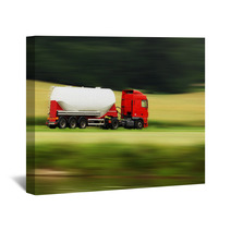 Large White Cistern Truck Speeding On Highway Wall Art 48676961