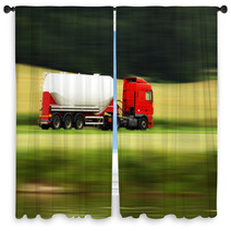 Large White Cistern Truck Speeding On Highway Window Curtains 48676961