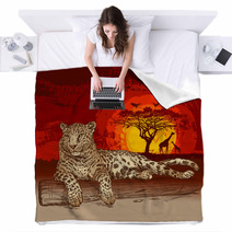 Leopard At Sunset Blankets 42045553