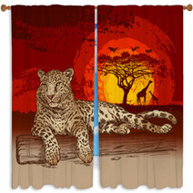 Leopard At Sunset Window Curtains 42045553