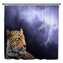 Leopard  On The Dark Sky With Lightning Bath Decor 15890428
