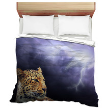 Leopard  On The Dark Sky With Lightning Bedding 15890428