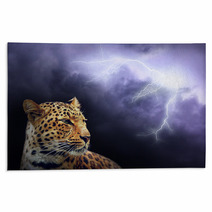 Leopard  On The Dark Sky With Lightning Rugs 15890428