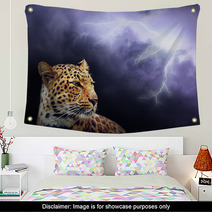 Leopard  On The Dark Sky With Lightning Wall Art 15890428