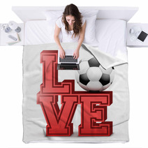 Letters Forming Word Love With Football Ball Vector Illustration Isolated On White Background Blankets 127786209