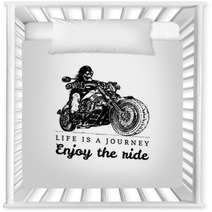 Life Is A Journey Enjoy The Ride Inspirational Poster Vector Hand Drawn Skeleton Rider On Motorcycle Biker Illustration Nursery Decor 159119466