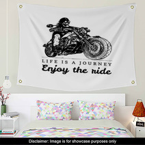 Life Is A Journey Enjoy The Ride Inspirational Poster Vector Hand Drawn Skeleton Rider On Motorcycle Biker Illustration Wall Art 159119466
