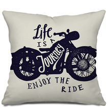 Life Is A Journey Enjoy The Ride Motorcycle Travel Print Biker Lettering Pillows 124666750