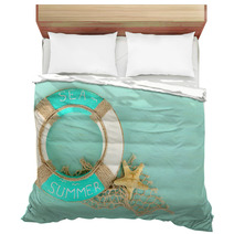 Lifebuoy On Blue Background Bedding 63264523