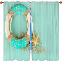 Lifebuoy On Blue Background Window Curtains 63264523