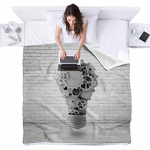 Light Bulb With Gears Blankets 64149338