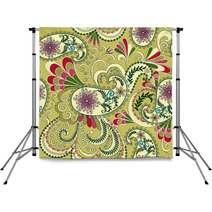 Light Yellow Paisley, Decorated With Leaves And Flowers Backdrops 59919981