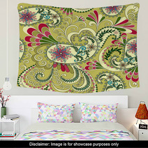 Light Yellow Paisley, Decorated With Leaves And Flowers Wall Art 59919981