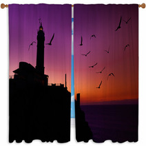 Lighthouse At Sunset. Window Curtains 52740345