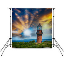 Lighthouse On A Beautiful Island. Sunset View With Trees And Sea Backdrops 57168949
