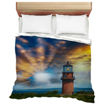 Lighthouse On A Beautiful Island. Sunset View With Trees And Sea Bedding 57168949