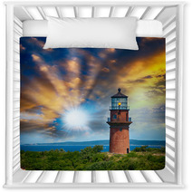 Lighthouse On A Beautiful Island. Sunset View With Trees And Sea Nursery Decor 57168949