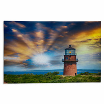 Lighthouse On A Beautiful Island. Sunset View With Trees And Sea Rugs 57168949