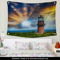 Lighthouse On A Beautiful Island. Sunset View With Trees And Sea Wall Art 57168949