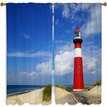 Lighthouse. Westkapelle, Netherlands Window Curtains 44569198