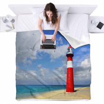 Lighthouse With Flying Seagulls. Westkapelle Blankets 53003034