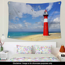 Lighthouse With Flying Seagulls. Westkapelle Wall Art 53003034