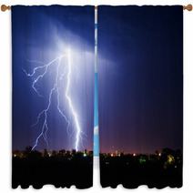 Lightning Over Small Town Window Curtains 41025428