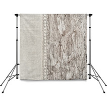 Linen Fabric With Lace On The Old Wooden Background Backdrops 56709706