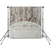 Linen Fabric With Lace On The Old Wooden Background Backdrops 56748947